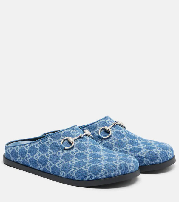  Gucci Gucci Horsebit Gg Denim Mules 