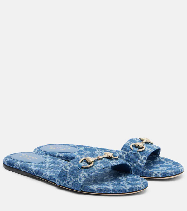  Gucci Gucci Horsebit Gg Denim Slides 