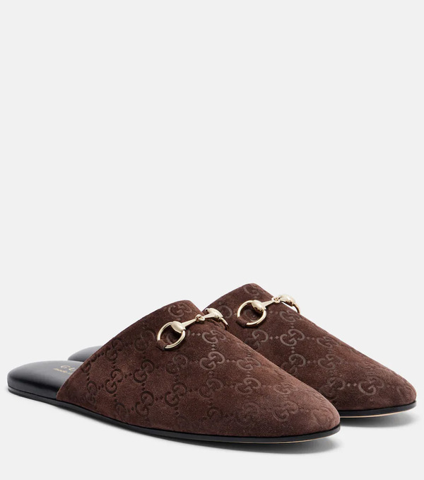  Gucci Gucci Horsebit Gg Suede Mules 