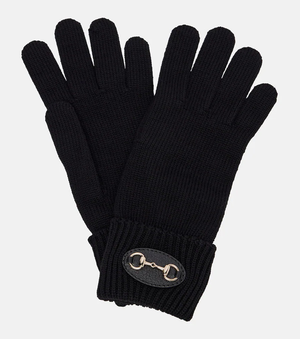  Gucci Gucci Horsebit Ribbed-knit Wool Gloves 