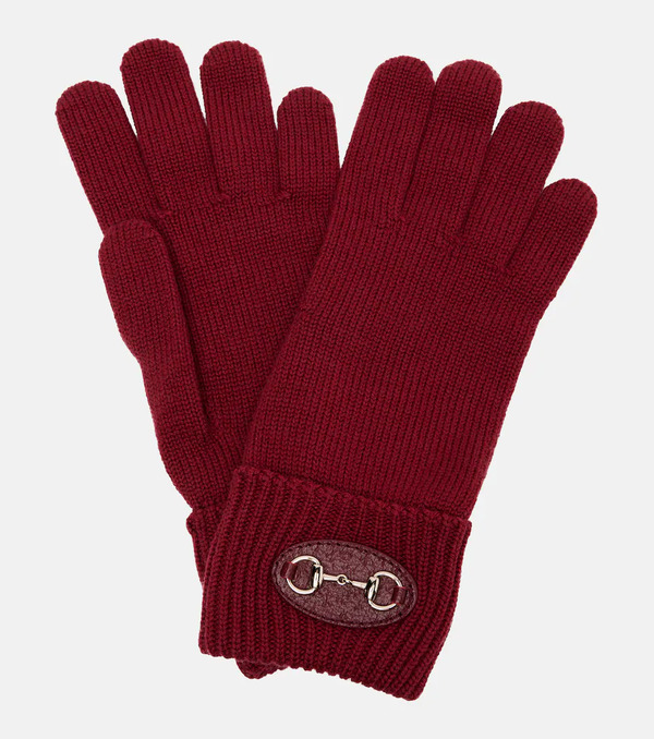  Gucci Gucci Horsebit Ribbed-knit Wool Gloves 