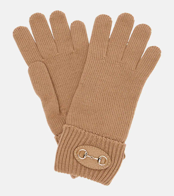  Gucci Gucci Horsebit Ribbed-knit Wool Gloves 