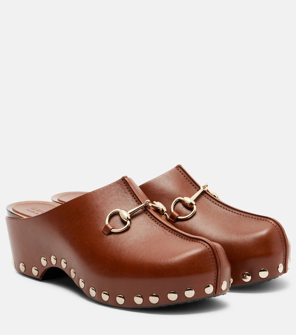  Gucci Gucci Horsebit Studded Leather Platform Clogs 