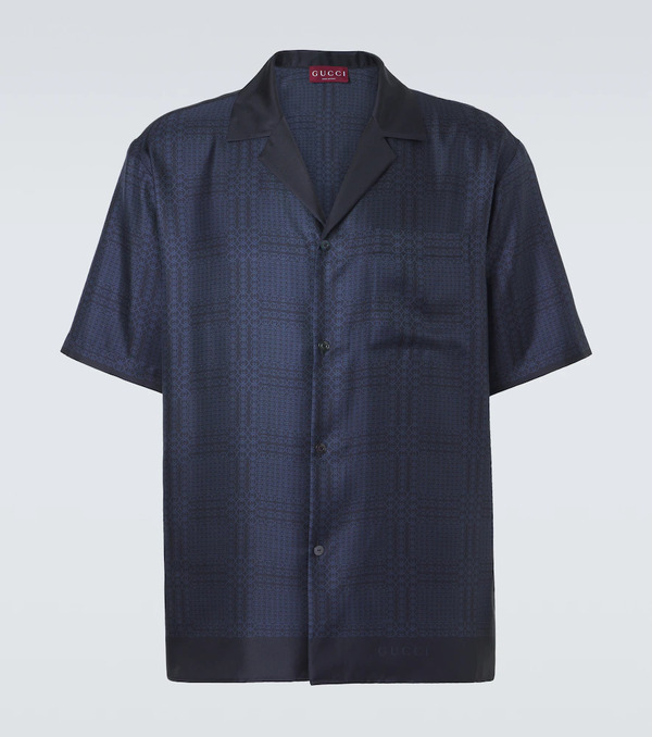  Gucci Gucci Interlocking G Silk Twill Bowling Shirt 