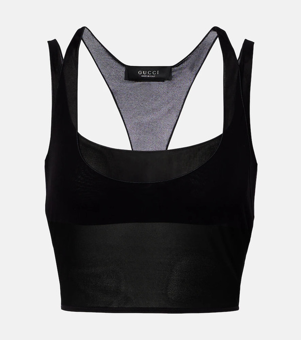  Gucci Gucci Layered Semi-sheer Crepe Jersey Top 