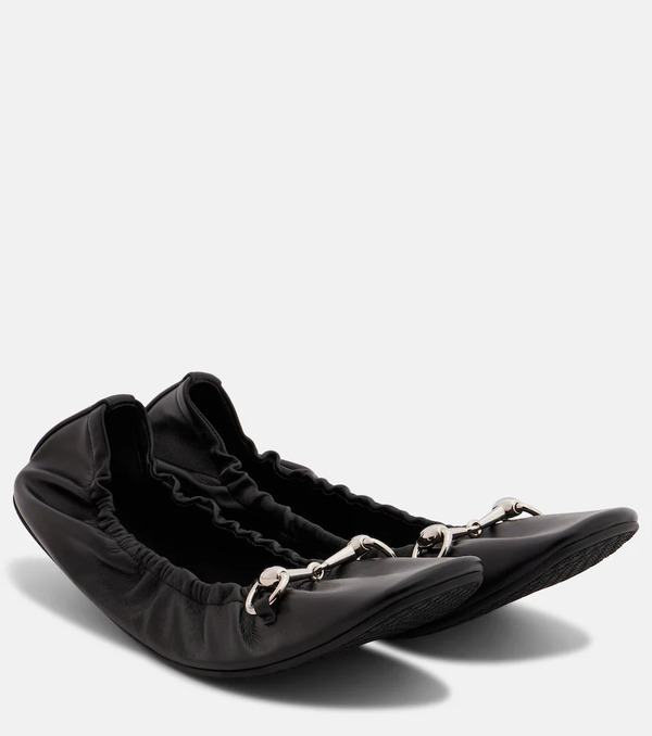  Gucci Gucci Prima Horsebit Leather Ballet Flats 