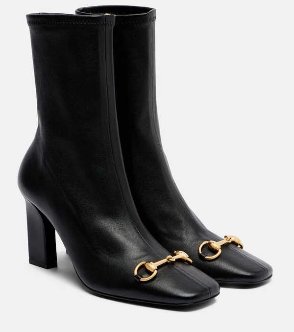  Gucci Gucci Signora Horsebit Leather Ankle Boots 