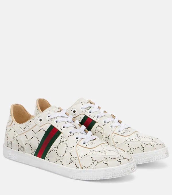  Gucci Gucci Stretch Gg Web Stripe Leather Sneakers 