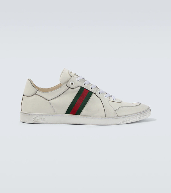  Gucci Gucci Stretch Web Stripe Leather Sneakers 