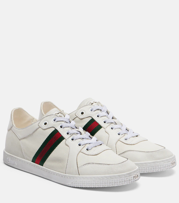  Gucci Gucci Stretch Web Stripe Leather Sneakers 