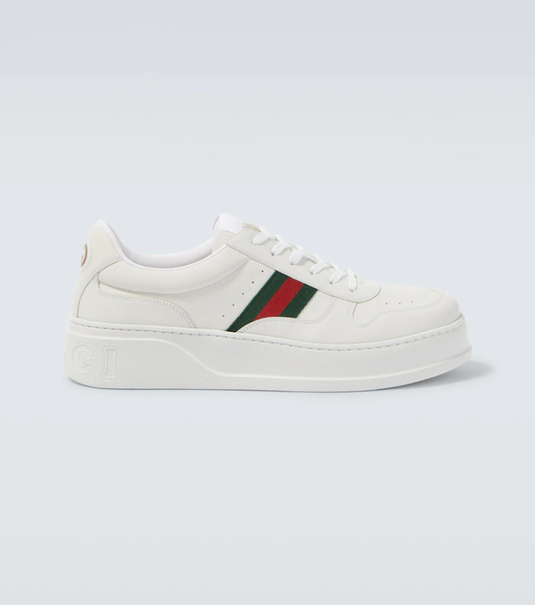  Gucci Gucci Web Stripe Leather Sneakers 