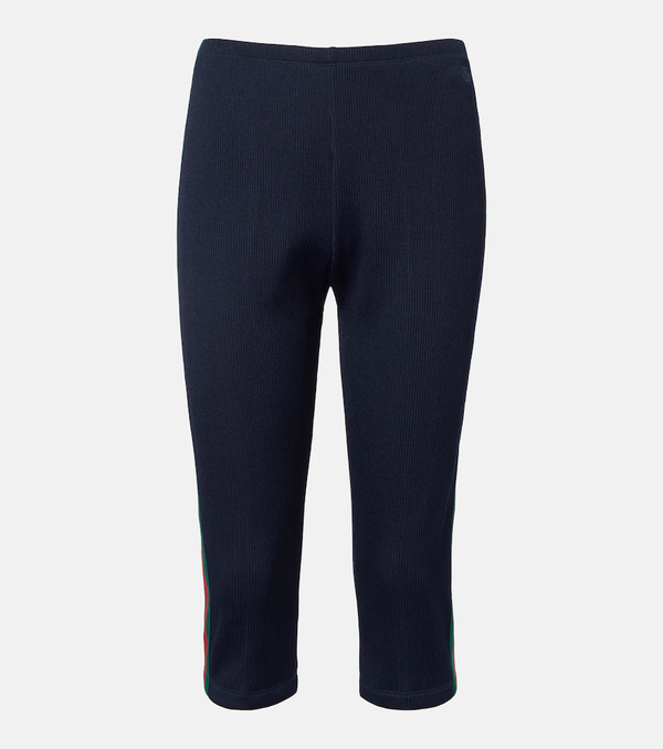  Gucci Gucci Web Stripe Ribbed-knit Jersey Capri Pants 