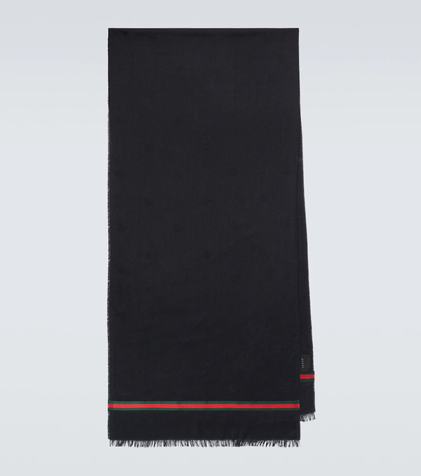  Gucci Gucci Web Stripe Wool And Silk Scarf 
