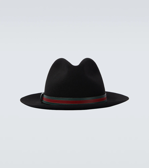  Gucci Gucci Web Stripe Wool Panama Hat 