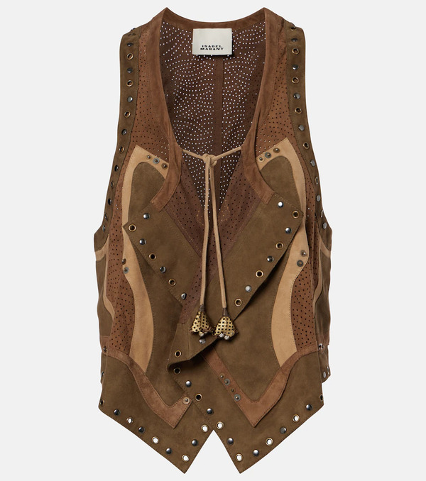  Isabel Marant Isabel Marant Kelby Studded Patchwork Suede Vest 