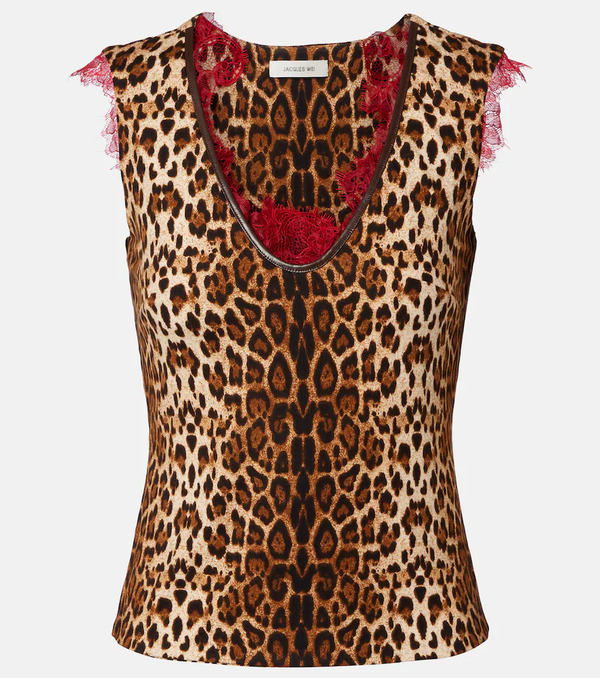  Jacques Wei Jacques Wei Lace-trimmed Leopard-print Top 