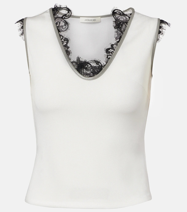  Jacques Wei Jacques Wei Layered Lace-trimmed Jersey Top 