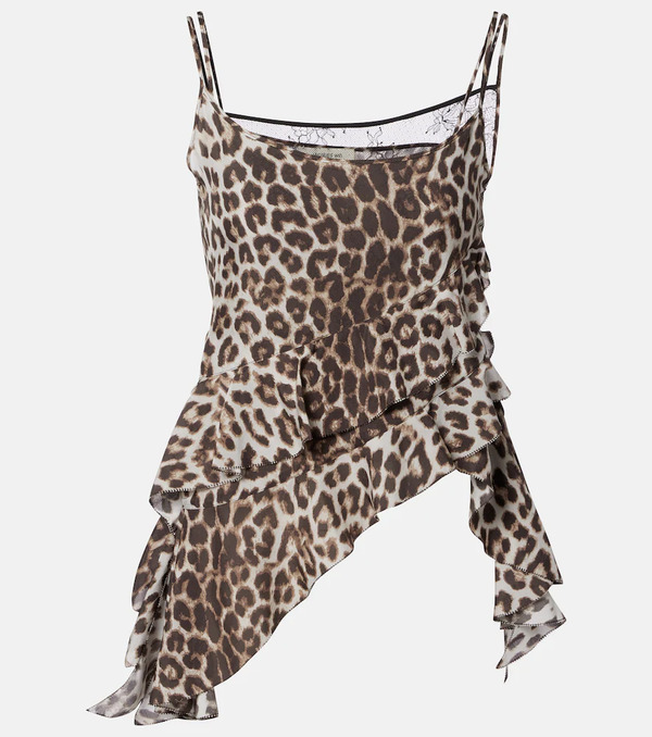  Jacques Wei Jacques Wei Leopard-print Ruffled Silk Camisole 