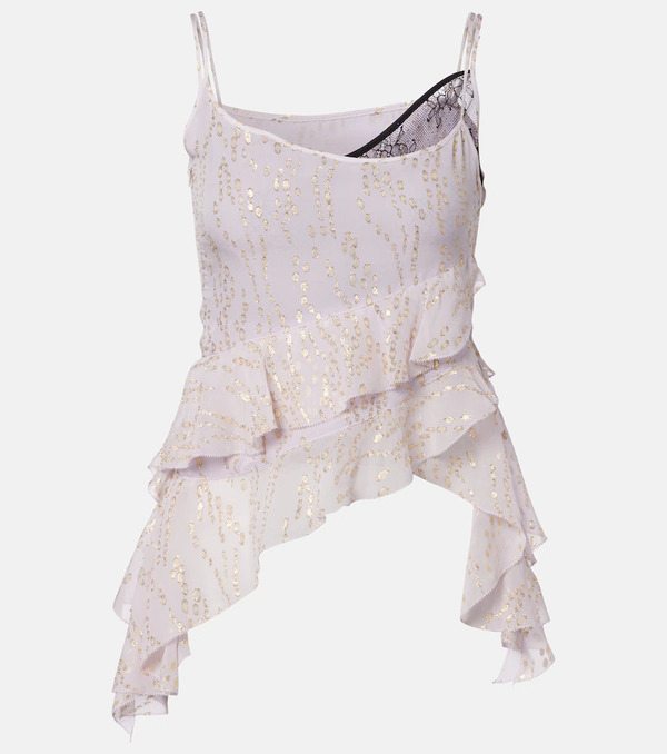  Jacques Wei Jacques Wei Printed Ruffled Asymmetric Silk-blend Top 