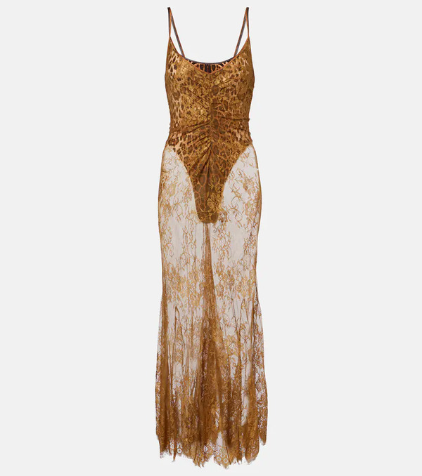 Jacques Wei Jacques Wei Silk-trimmed Lace Maxi Dress 