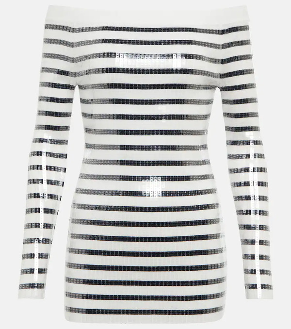  Jean Paul Gaultier Jean Paul Gaultier Sequined Striped Sweater Minidress 