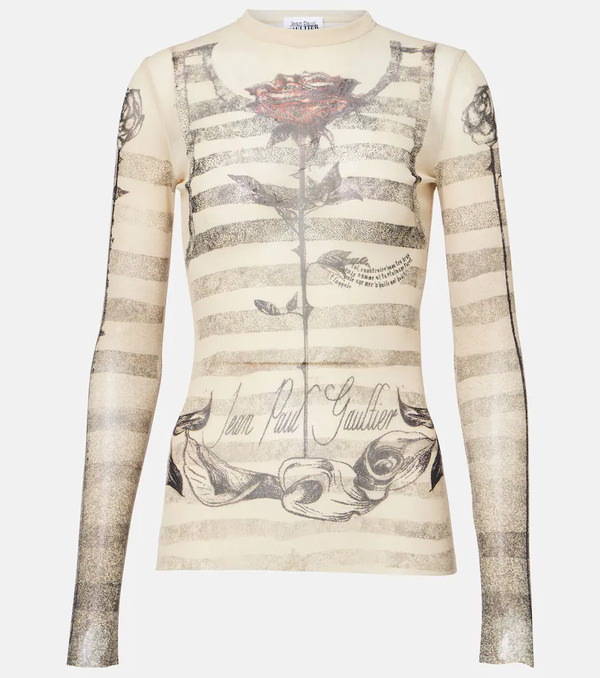  Jean Paul Gaultier Jean Paul Gaultier Striped Printed Mesh Top 