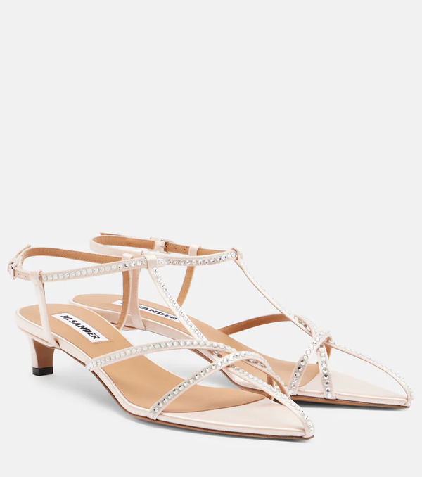  Jil Sander Jil Sander Cage Crystal-embellished Leather Sandals 