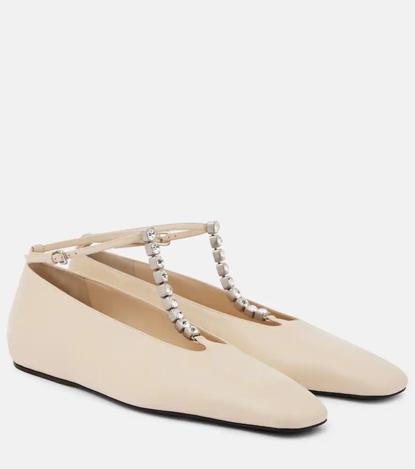  Jil Sander Jil Sander Crystal-embellished Leather Ballet Flats 