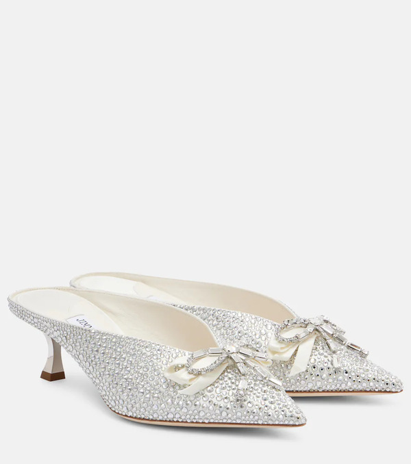  Jimmy Choo Jimmy Choo Auria 50 Crystal-embellished Satin Mules 
