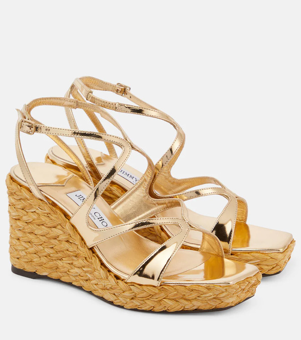  Jimmy Choo Jimmy Choo Ayla Metallic Leather Espadrille Wedges 