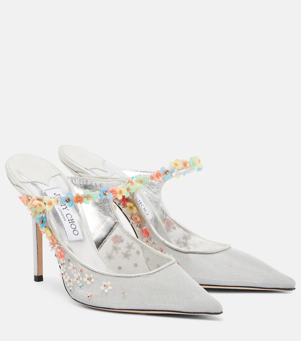  Jimmy Choo Jimmy Choo Bing Daisy 100 Embellished Mesh Mules 