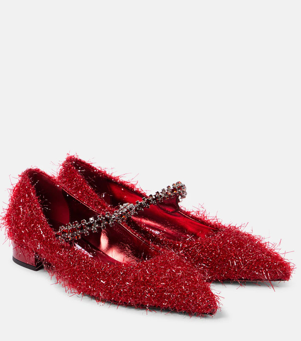  Jimmy Choo Jimmy Choo Bing Tinsel-embellished Mary Jane Flats 