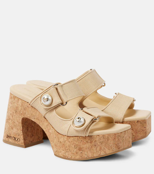  Jimmy Choo Jimmy Choo Fayence Canvas Platform Mules 