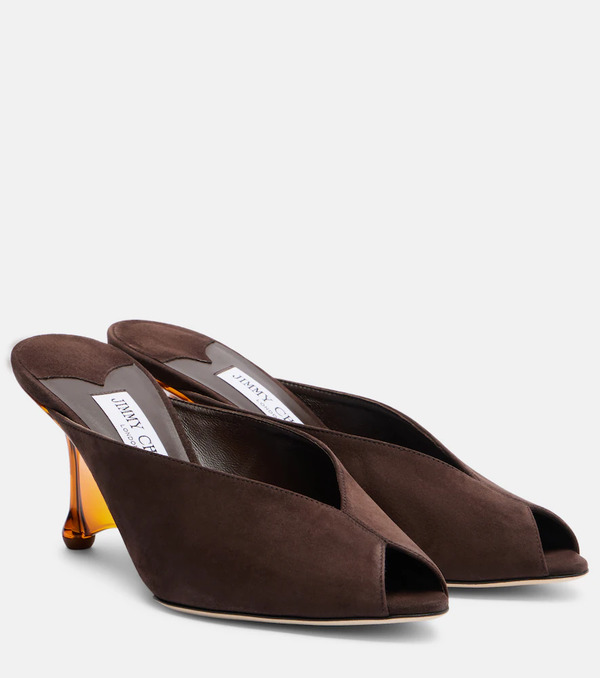  Jimmy Choo Jimmy Choo Glace Suede Peep-toe Wedge Mules 