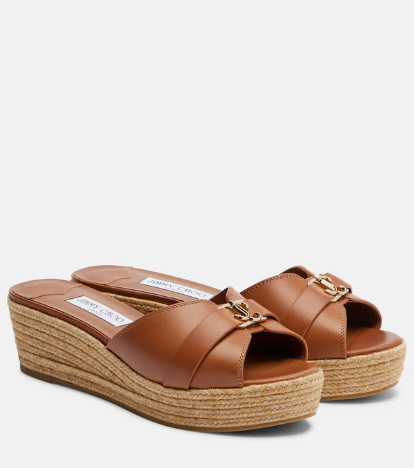  Jimmy Choo Jimmy Choo Leda Leather Espadrille Wedges 