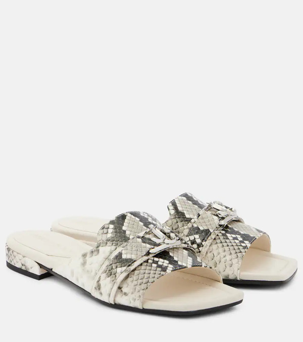  Jimmy Choo Jimmy Choo Nako Snake-effect Leather Slides 