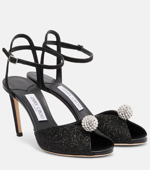  Jimmy Choo Jimmy Choo Sacora 85 Glitter Peep-toe Sandals 
