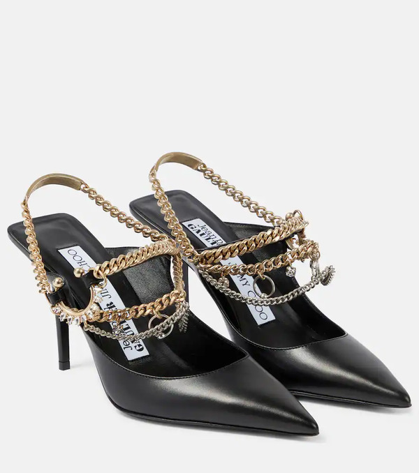  Jimmy Choo Jimmy Choo X Jean Paul Gaultier Embellished Leather Slingback Pumps 
