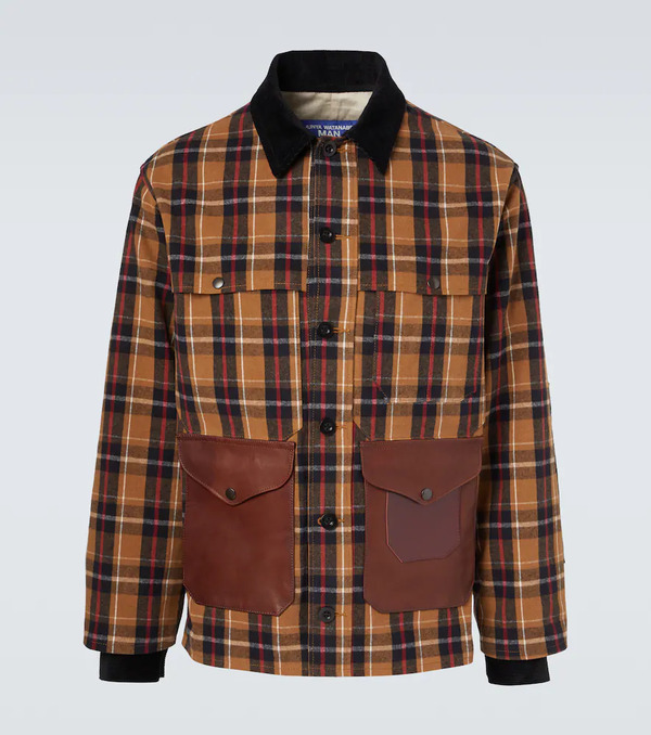  Junya Watanabe Junya Watanabe Checked Leather-trimmed Cotton Jacket 