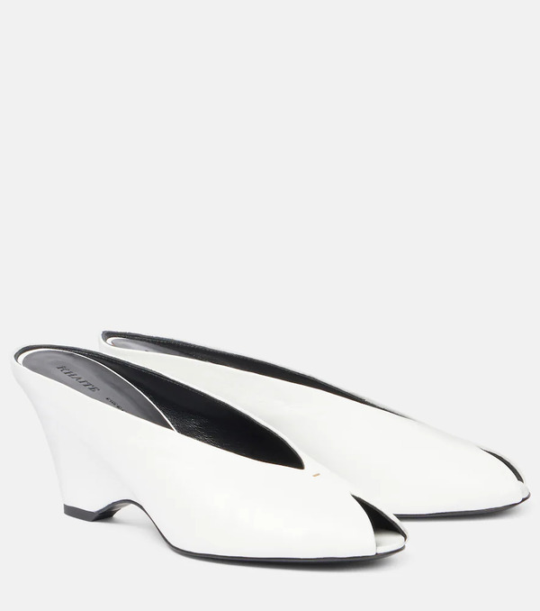  Khaite Khaite Cloak 75 Leather Peep-toe Wedge Mules 