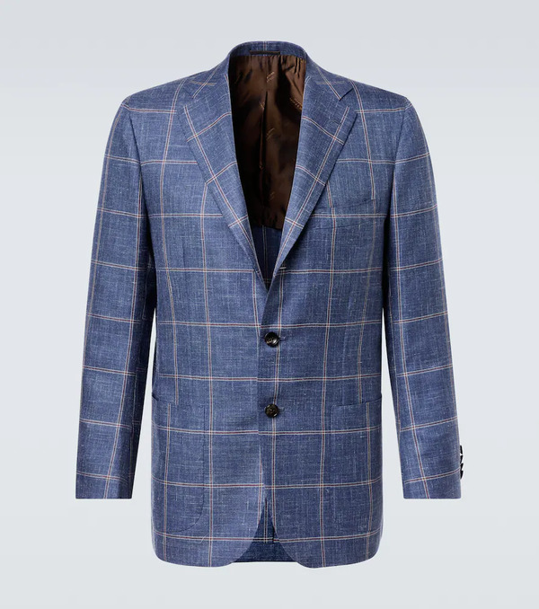  Kiton Kiton Checked Cashmere, Wool, Silk, And Linen Blazer 
