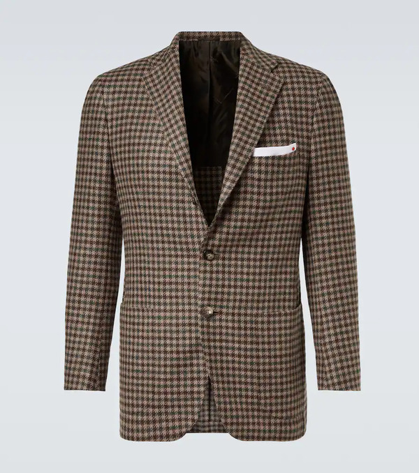  Kiton Kiton Checked Wool, Silk, And Linen Blazer 