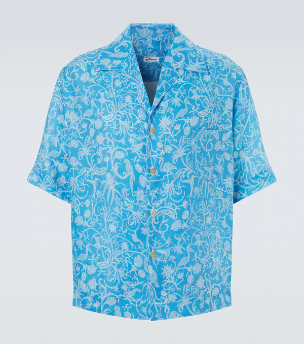  Kiton Kiton Printed Linen Bowling Shirt 