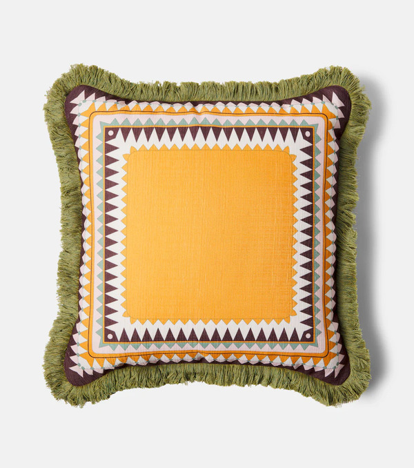  La Doublej La Doublej Fringed Printed Canvas Cushion 