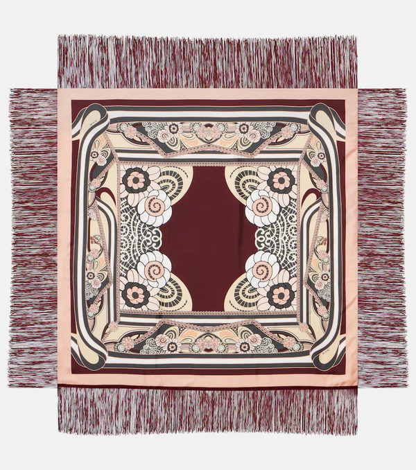  La Doublej La Doublej Fringed Printed Silk Twill Scarf 
