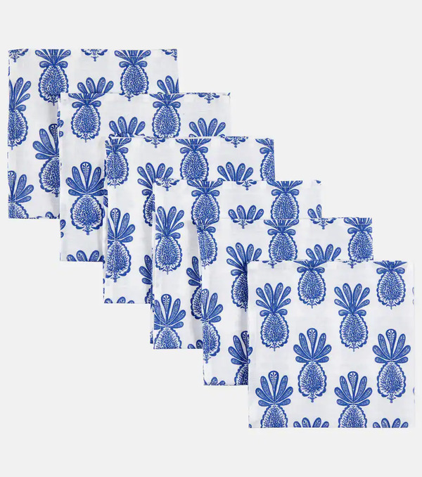  La Doublej La Doublej Large Set Of 6 Printed Linen Napkins 