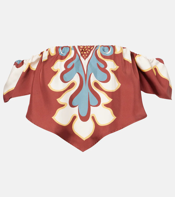  La Doublej La Doublej Sand Dollar Off-shoulder Silk Top 