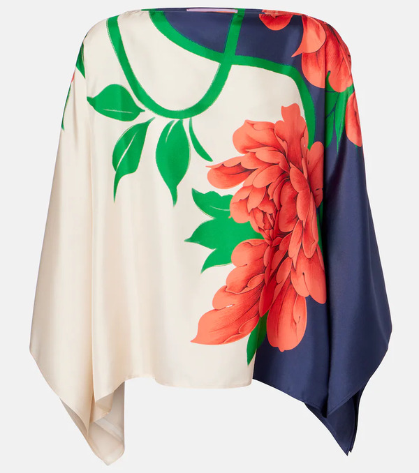  La Doublej La Doublej Square Floral Silk Twill Top 