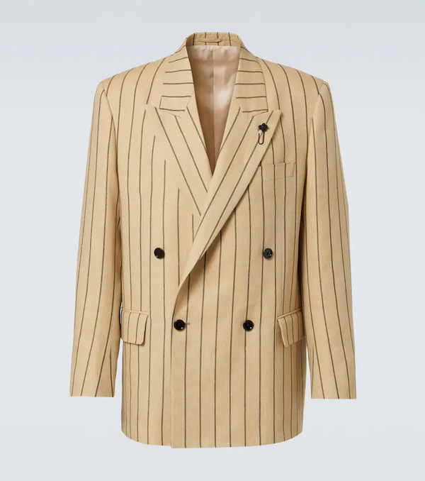  Lardini Lardini Striped Double-breasted Linen And Wool Blazer 