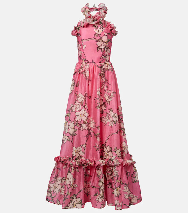  Leo Lin Leo Lin Isabelle Floral Ruffled Linen-blend Gown 